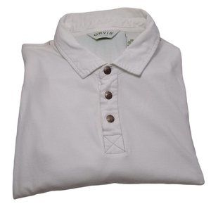 Orvis Men's 100% Cotton White Short Sleeve 3 Button Up  Polo Shirt Size 2XL